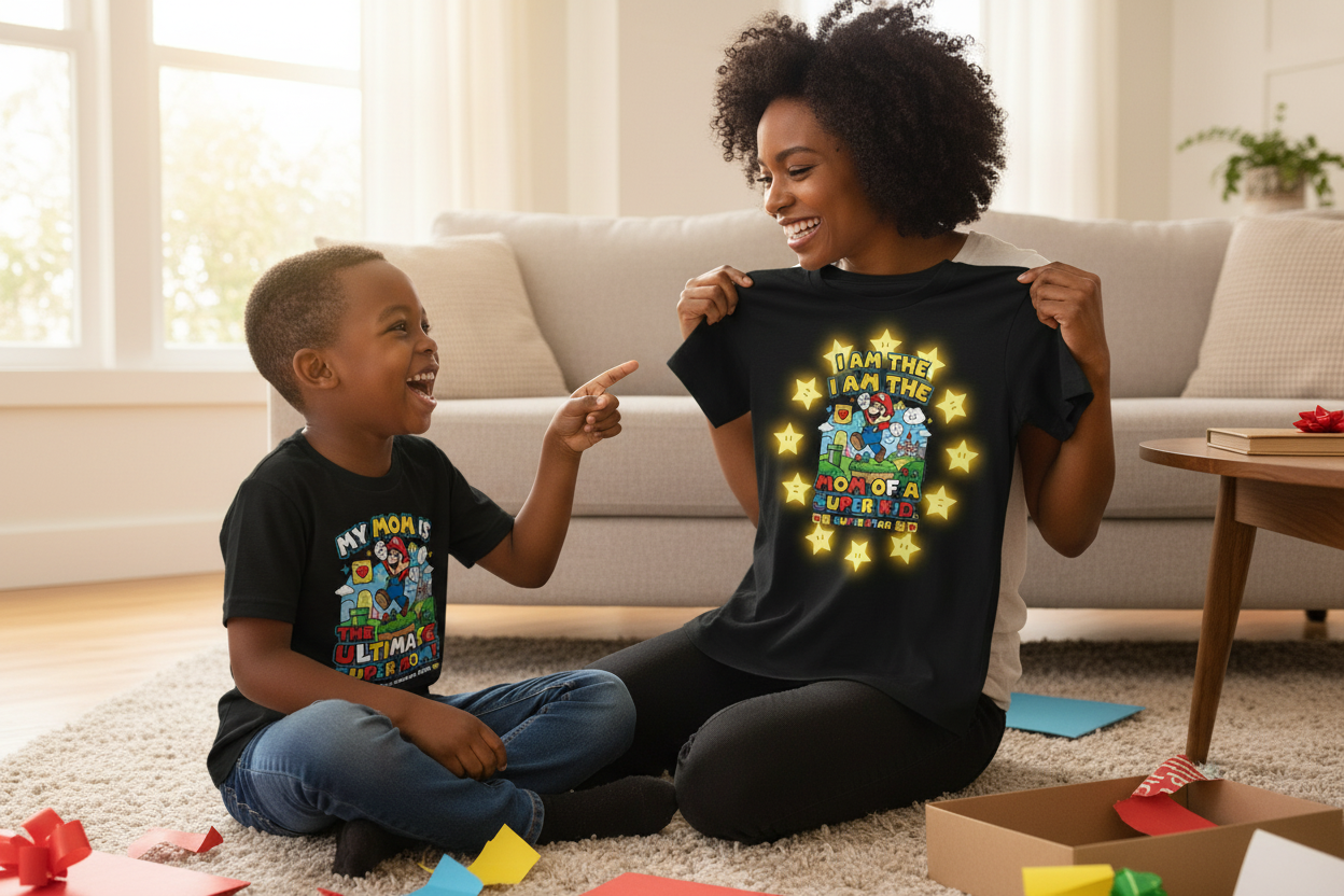 Super Mario matching tees unboxing